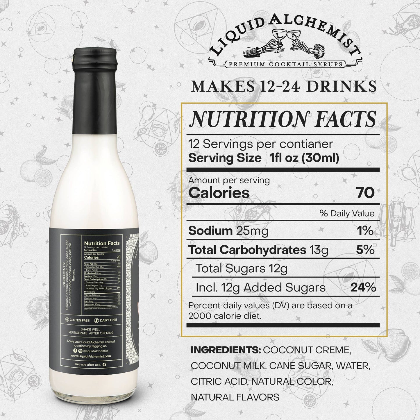 Sirope de coco para café, cócteles y piñas coladas: 750 ml