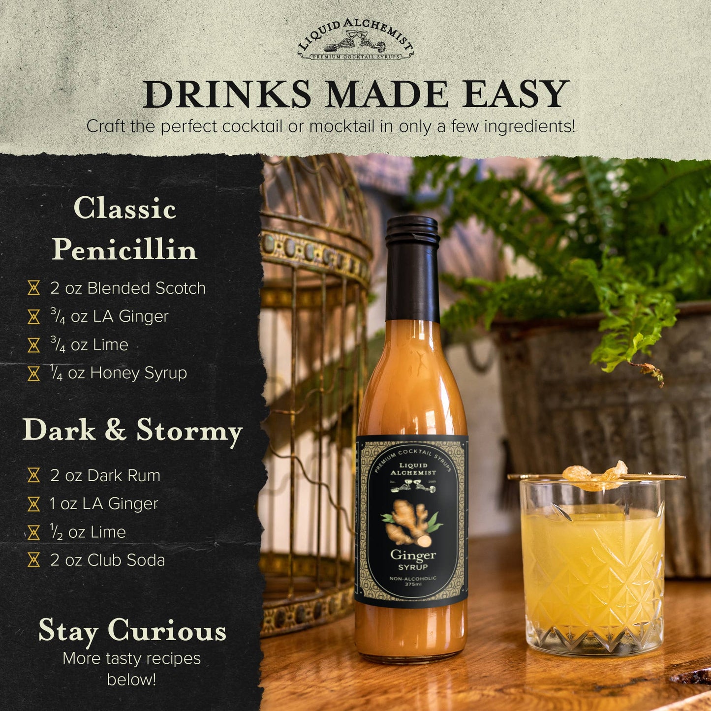 Jarabe de jengibre para cócteles, Moscow Mules y bebidas: 375 ml